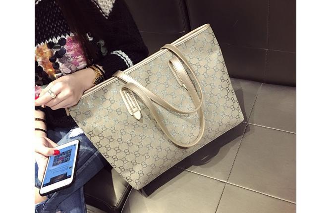 GA0394 Gold Fabic Monogramed Shopper Bag