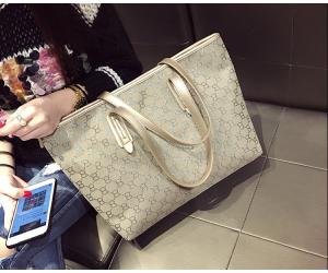 GA0394 Gold Fabic Monogramed Shopper Bag