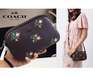 TB076 Cross Stitch Floral Crossbody Clutch Oxblood