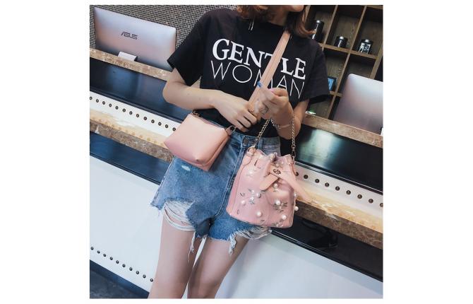 TB097 Small Lace Embroidered Bucket Bag